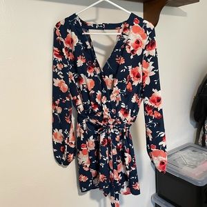 Navy and Orange Floral Romper